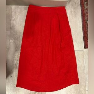 VINCE Red Cotton Midi Skirt NWT Size 8 High Waist Minimalist Pop Red $295